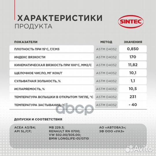 Sintec 5W30 Platinum 7000 A3/B4 SL/CF синтетиче