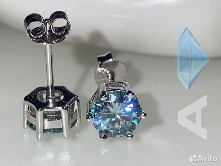 Серьги 2 ct голубой бриллиант(муассанит)