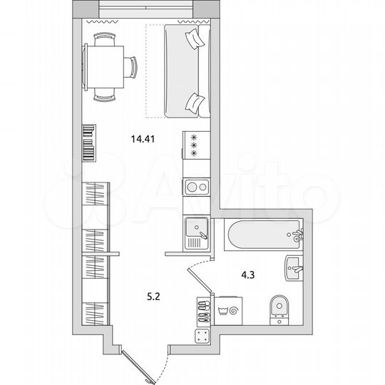 Квартира-студия, 23,9 м², 12/21 эт.