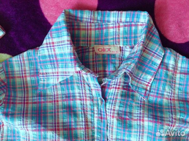 Рубашка в клетку сиреневая блестящая 152 см Olix