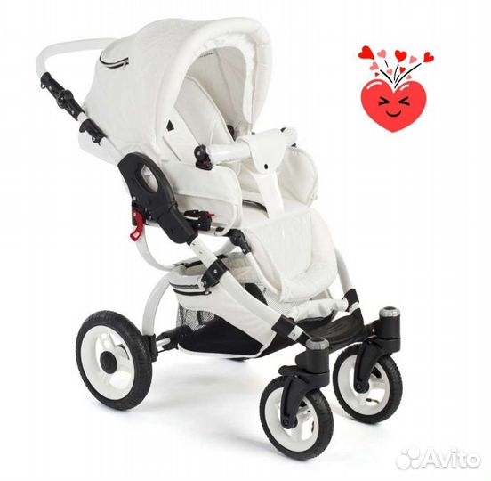 Коляска Reindeer City Lily 2 в 1 из белой эко кожи
