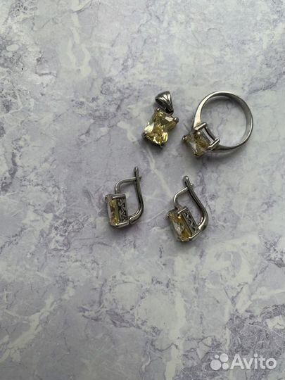 Бронь для Ольги Серьги, кольцо, кулон с цитрином