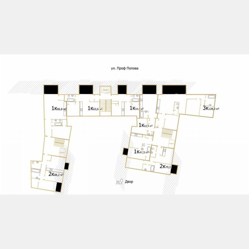 1-к. квартира, 63,5 м², 6/8 эт.