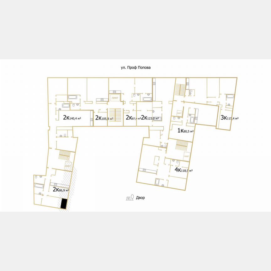 2-к. квартира, 123 м², 3/8 эт.