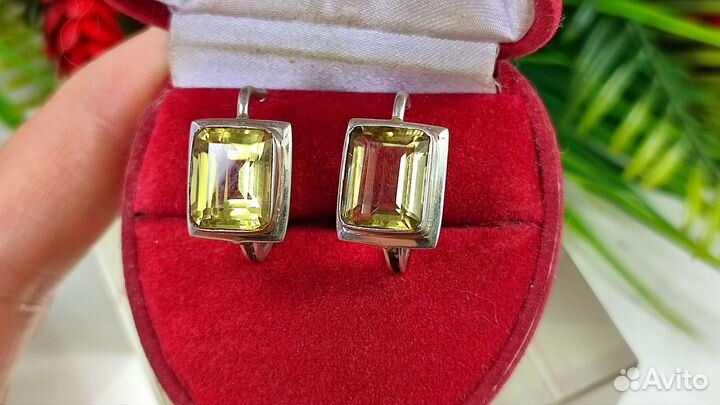 Серьги с природн. цитрином 9,6ct, 6,18гр s925