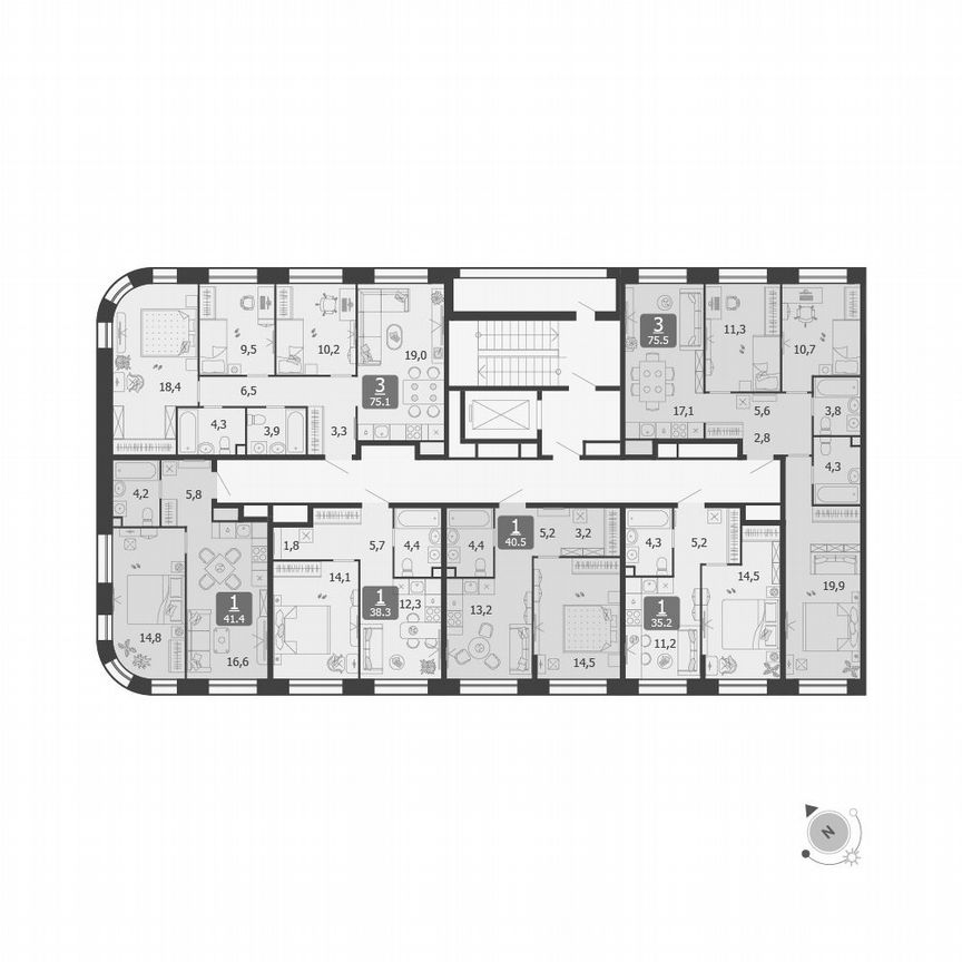 3-к. квартира, 75,5 м², 2/5 эт.