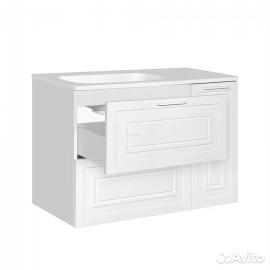 Style line Альба Тумба с раковиной Барселона 90 Левая, Люкс, белый, plus