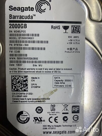 Жесткий диск Seagate 2Tb SATA ST2000DM001 не раб