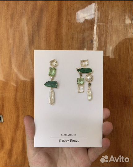 Серьги &other stories жемчуг малахит кристаллы