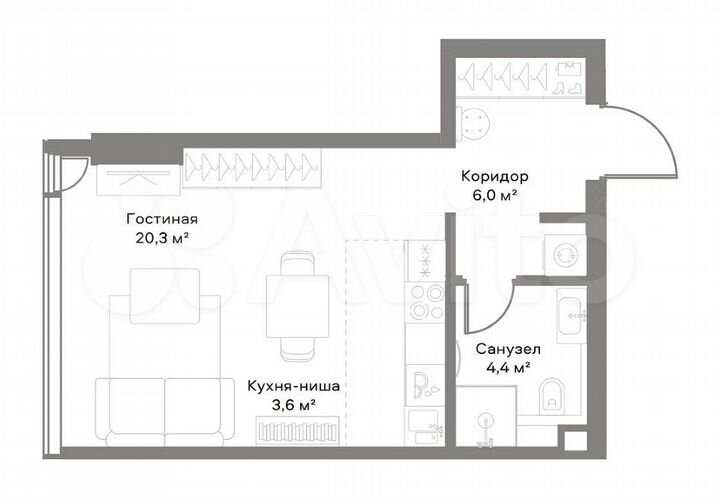 Квартира-студия, 34,3 м², 22/36 эт.