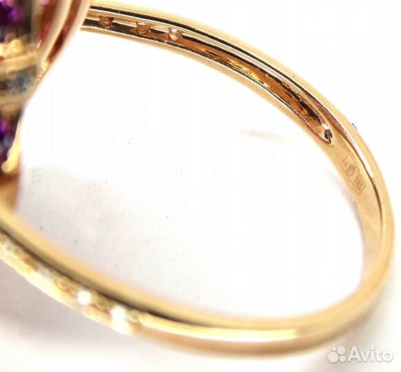 Золотое кольцо с бриллиантами и аметистами р19