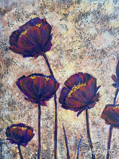 Картина маслом на холсте маки интерьерная