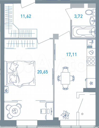 1-к. квартира, 53,4 м², 4/19 эт.