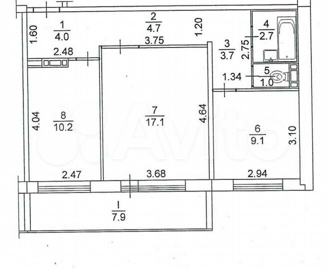 2-к. квартира, 53 м², 9/17 эт.