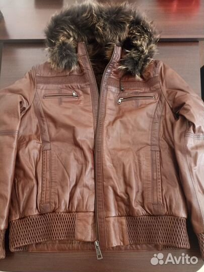 Кожаная зимняя куртка мужская размер 54 XL