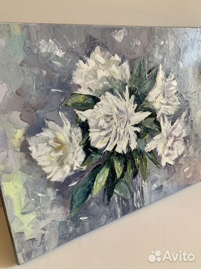 Картина маслом 40х50. Пионы мастихином