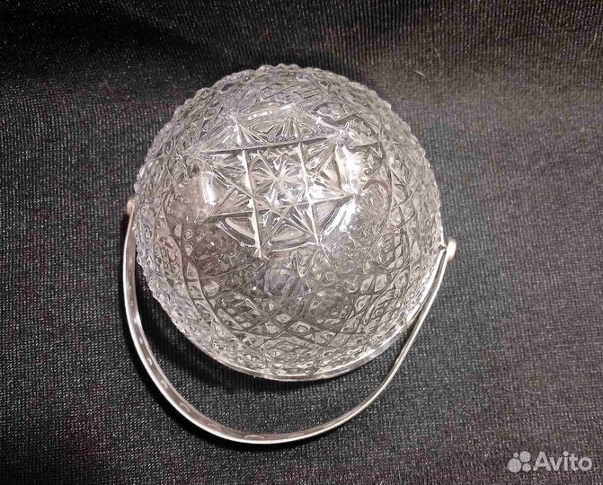 Хрустальная конфетница с металлической ручкой СССР