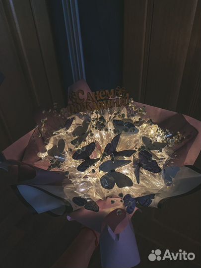 Лиловый букет из бабочек с гипсофилой (25 шт)