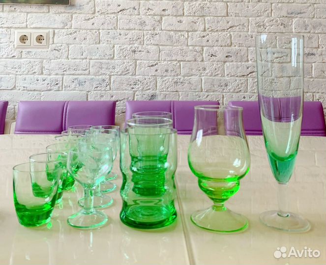 Зеленое стекло СССР фужеры рюмки стопки