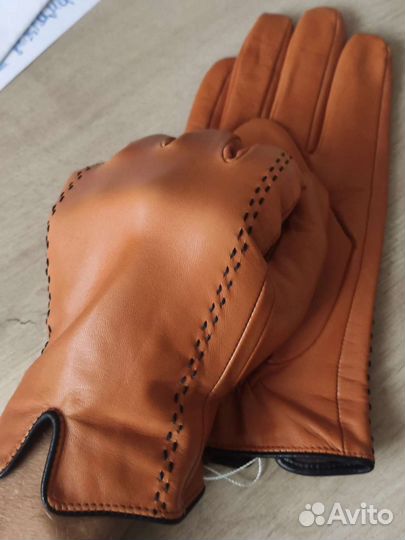 Мужские кожаные перчатки рыжие