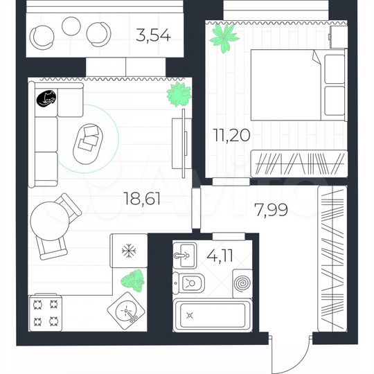 1-к. квартира, 44,5 м², 6/14 эт.