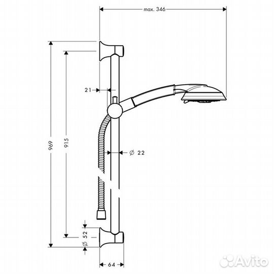 Душевой гарнитур 27841090 HG Raindance Classic 100 AIR 3jet/Unica'Classic 90 см душевой гарнитур (хр