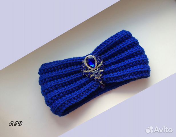 Повязка чалма «Васильковая» с брошью