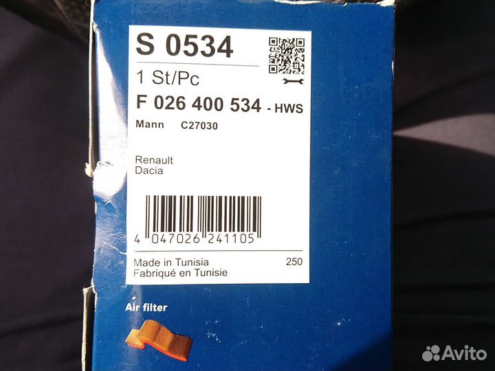 Воздушный фильтр Bosch. LADA. Renault