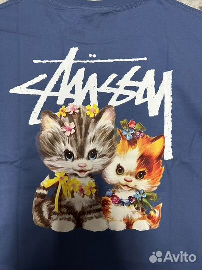 Футболка Stussy стусси котики коты синяя