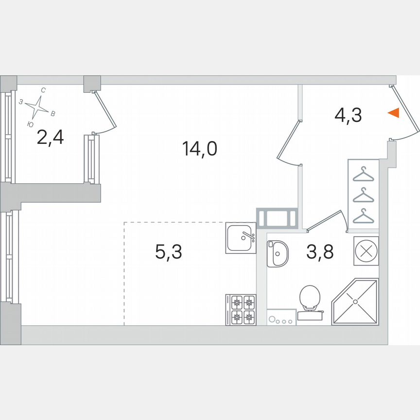 Квартира-студия, 28,6 м², 2/4 эт.
