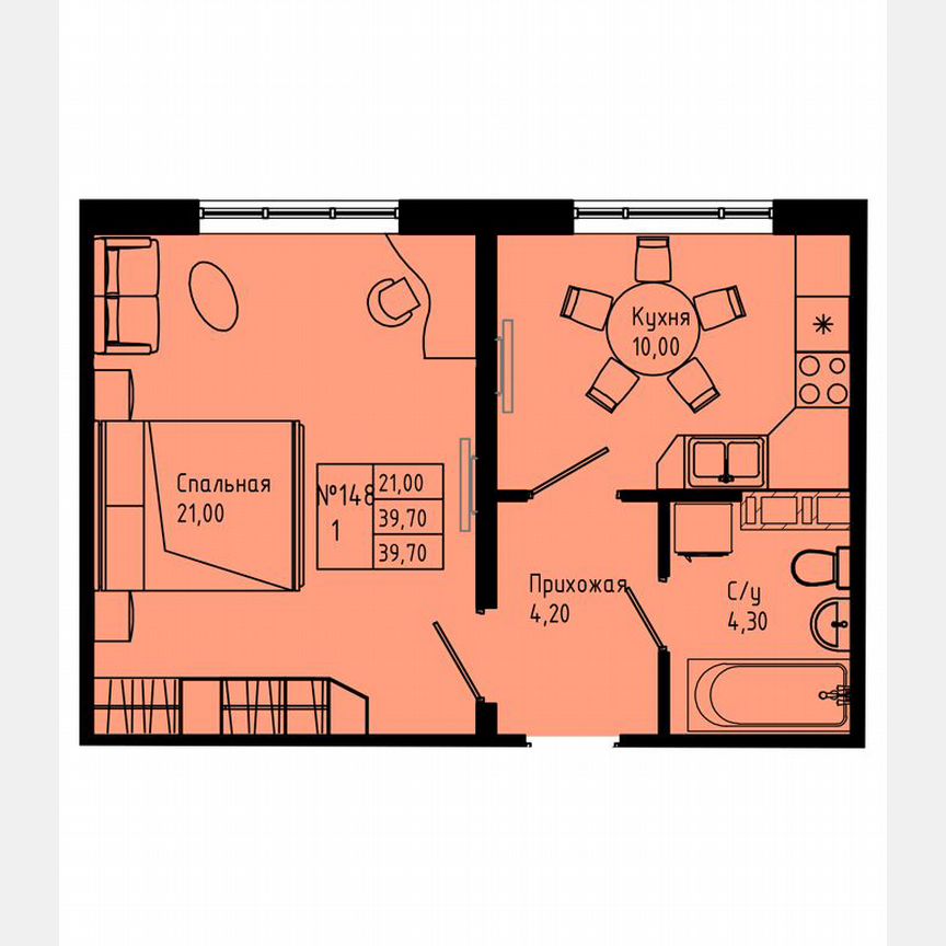 1-к. квартира, 39,5 м², 8/8 эт.