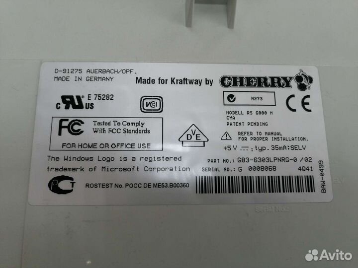 Клавиатура cherry RS 6000 M for Kraftway