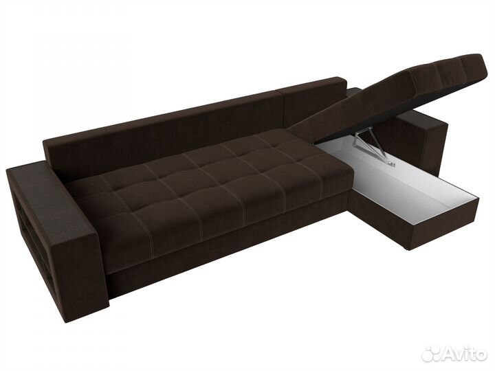 Диван угловой Дубай правый угол, микровельвет, коричневый