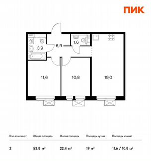 2-к квартира, 53.8 м², 17/17 эт.
