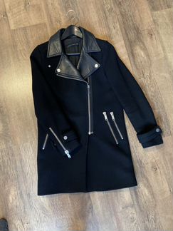 Пальто zara шерсть+кожа
