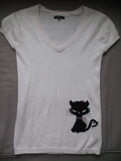 Белая кофточка безрукавка с черным котом