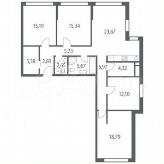 3-к квартира, 117.6 м², 19/35 эт.