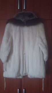 Шуба норка белая/молочная с чернобуркой