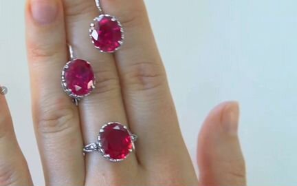 Комплект рубин серебро мельхиор 1994г,новый,винтаж