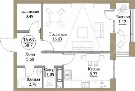 1-к квартира, 39.7 м², 9/19 эт.