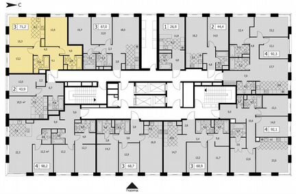 3-к квартира, 71 м², 10/14 эт.