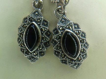 Серебро 925,Серьги новые с Халцедоном(Оникс)