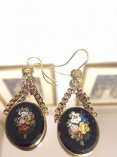 Антикварные серьги микромозаика 19 век оникс