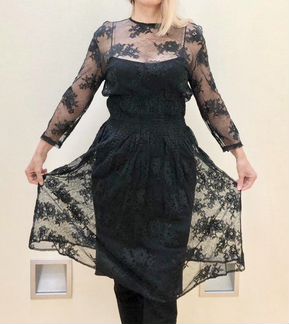 Платье prada кружевное с чехлом (шелк, хлопок)