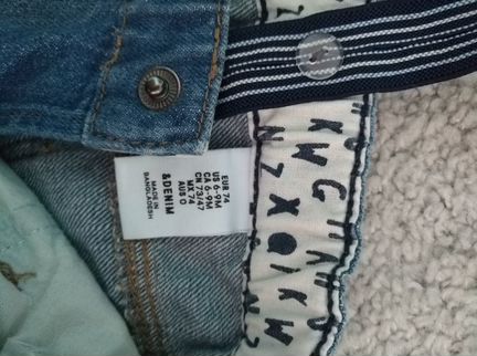 Джинсы h&m с подтяжками. Размер 74