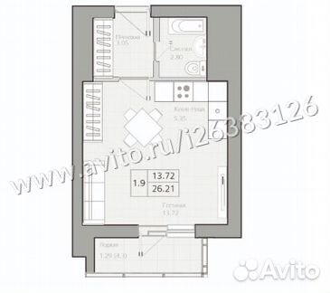 1-к квартира, 26.2 м², 8/19 эт.