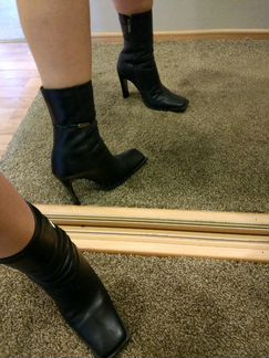 Ботильоны зимние кожа квадратный нос