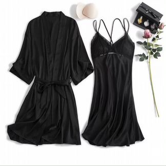 Халат с пеньюаром M,L,XL чёрный