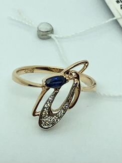 Золотое кольцо с бриллиантами и сапфиром