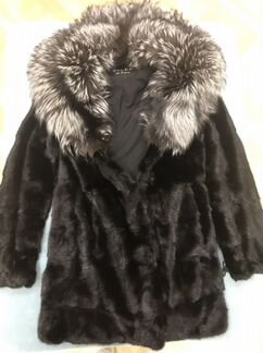 Норковая шуба с отделкой мехом чернобурой лисы